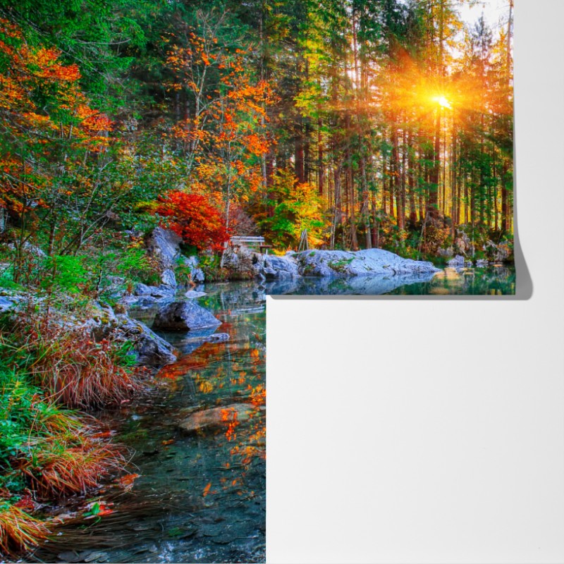 Fototapeta Hintersee jesienny wschód słońca nad turkusowym jeziorem – Wallissimo® Fototapeta Hintersee jesienny wschód słońca nad turkusowym jeziorem – Wallissimo®