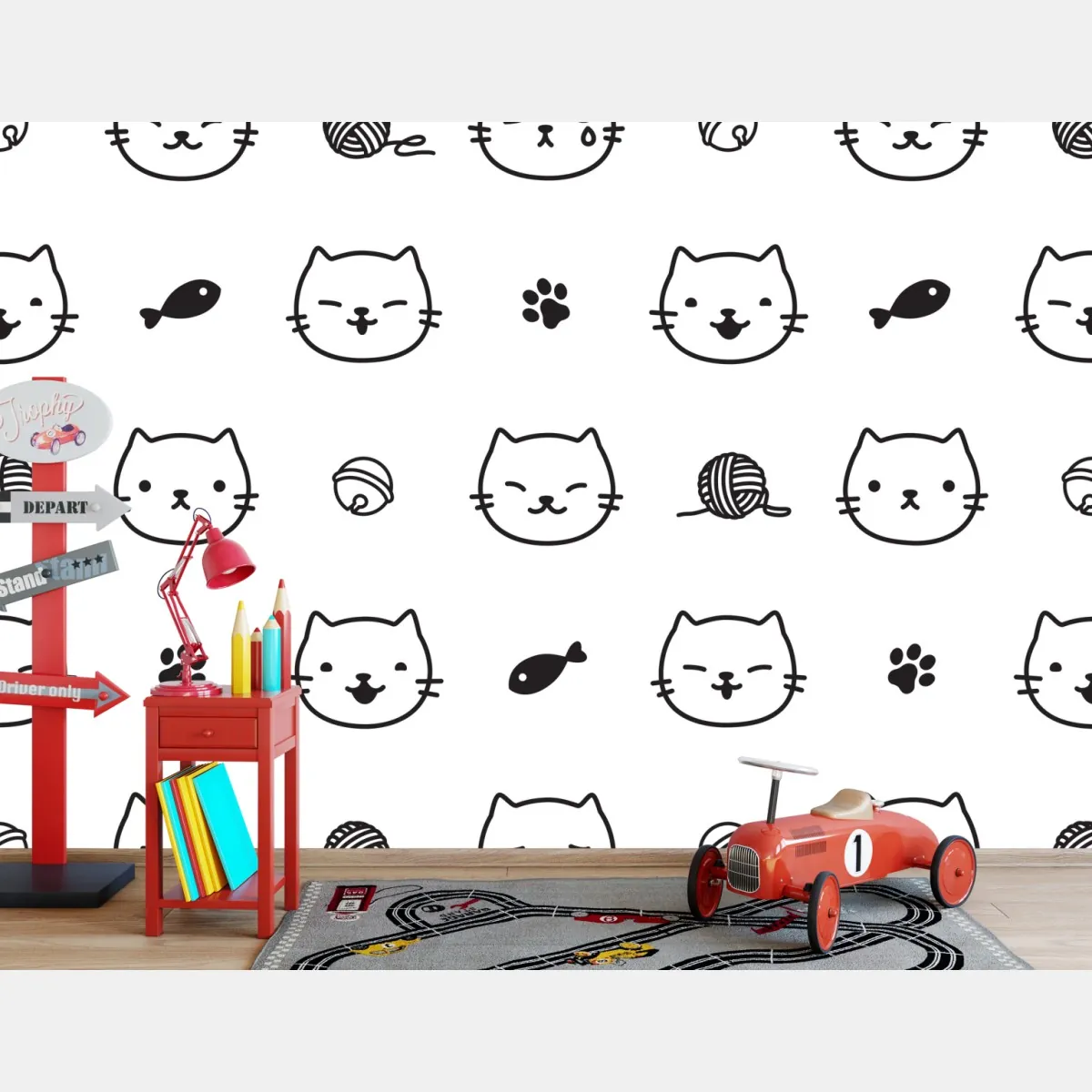 Fototapeta uroczy wzór z kotkami – Wallissimo® Fototapeta uroczy wzór z kotkami – Wallissimo®
