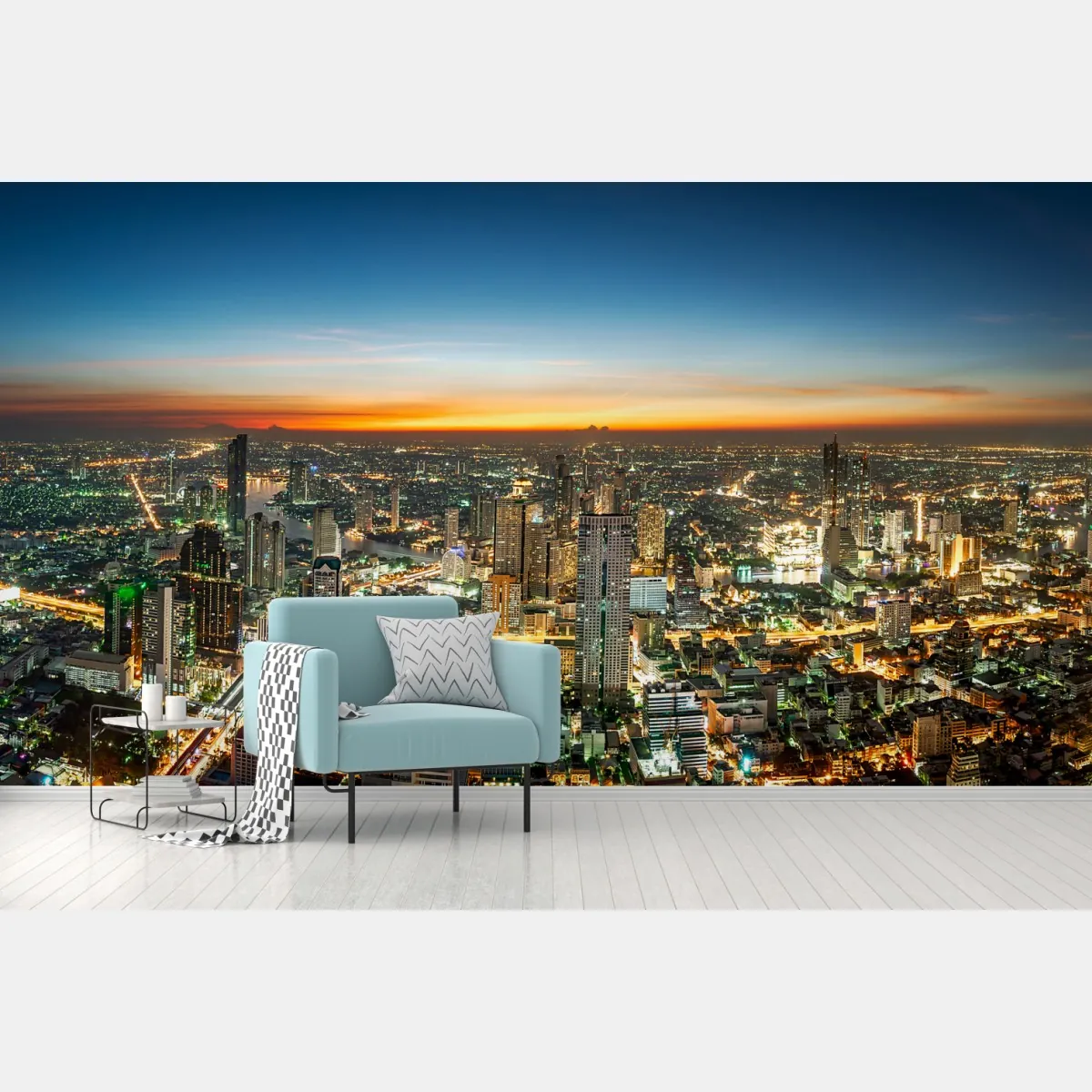 Fototapeta panorama Bangkoku o zmierzchu – Wallissimo® Fototapeta panorama Bangkoku o zmierzchu – Wallissimo®