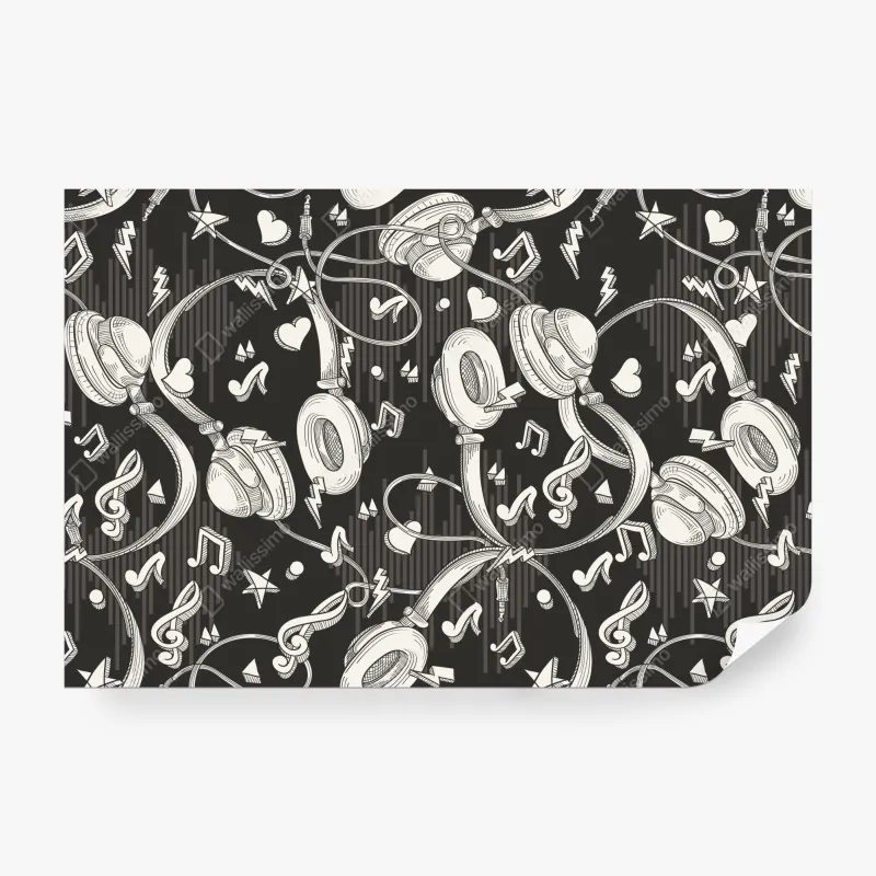 Fototapeta monochromatyczny wzór słuchawek i nut