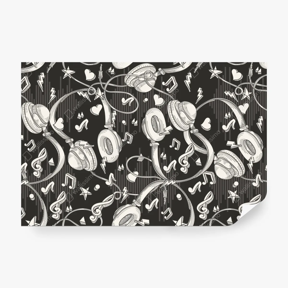Fototapeta monochromatyczny wzór słuchawek i nut – Wallissimo® Fototapeta monochromatyczny wzór słuchawek i nut – Wallissimo®