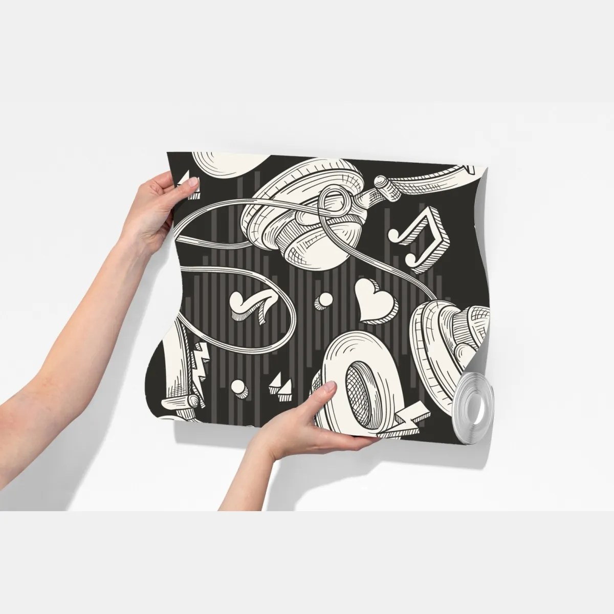 Fototapeta monochromatyczny wzór słuchawek i nut – Wallissimo® Fototapeta monochromatyczny wzór słuchawek i nut – Wallissimo®