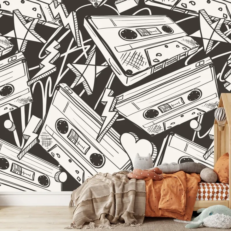 Fototapeta wzór kaset magnetofonowych w stylu retro