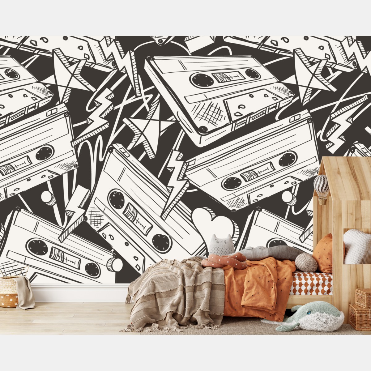 Wall mural vintage cassette tape pattern
