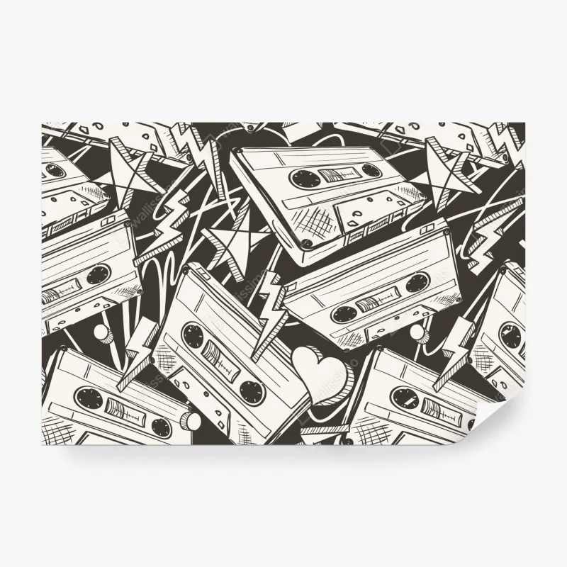 Fototapeta wzór kaset magnetofonowych w stylu retro