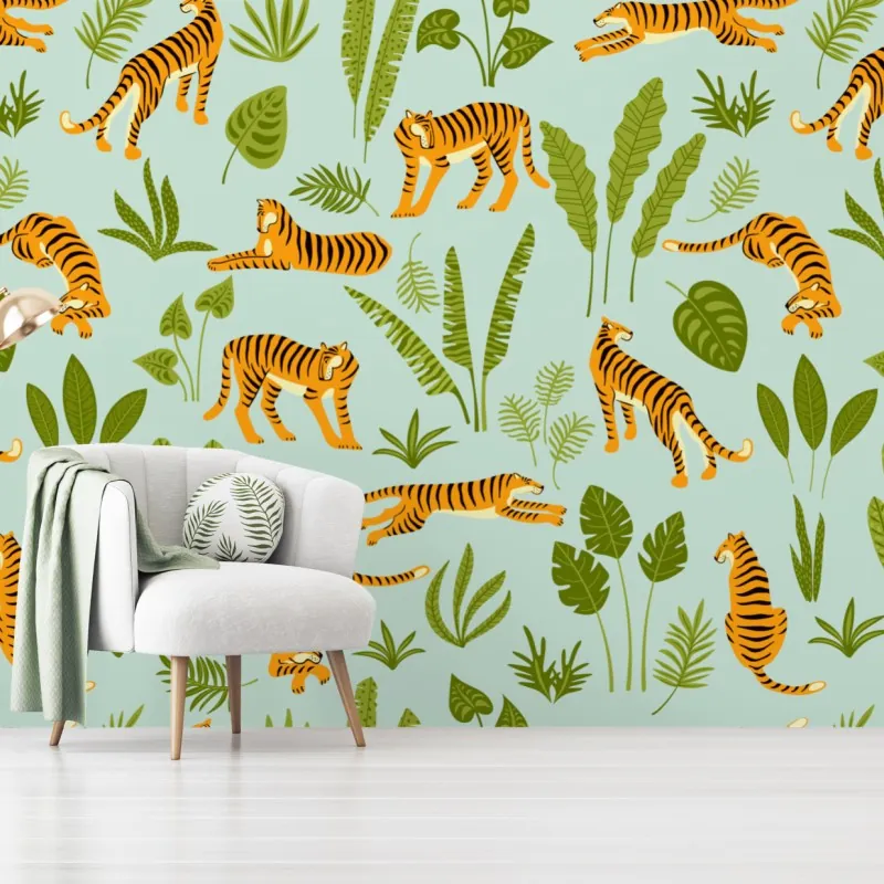 Fototapeta egzotyczne tygrysy wśród liści