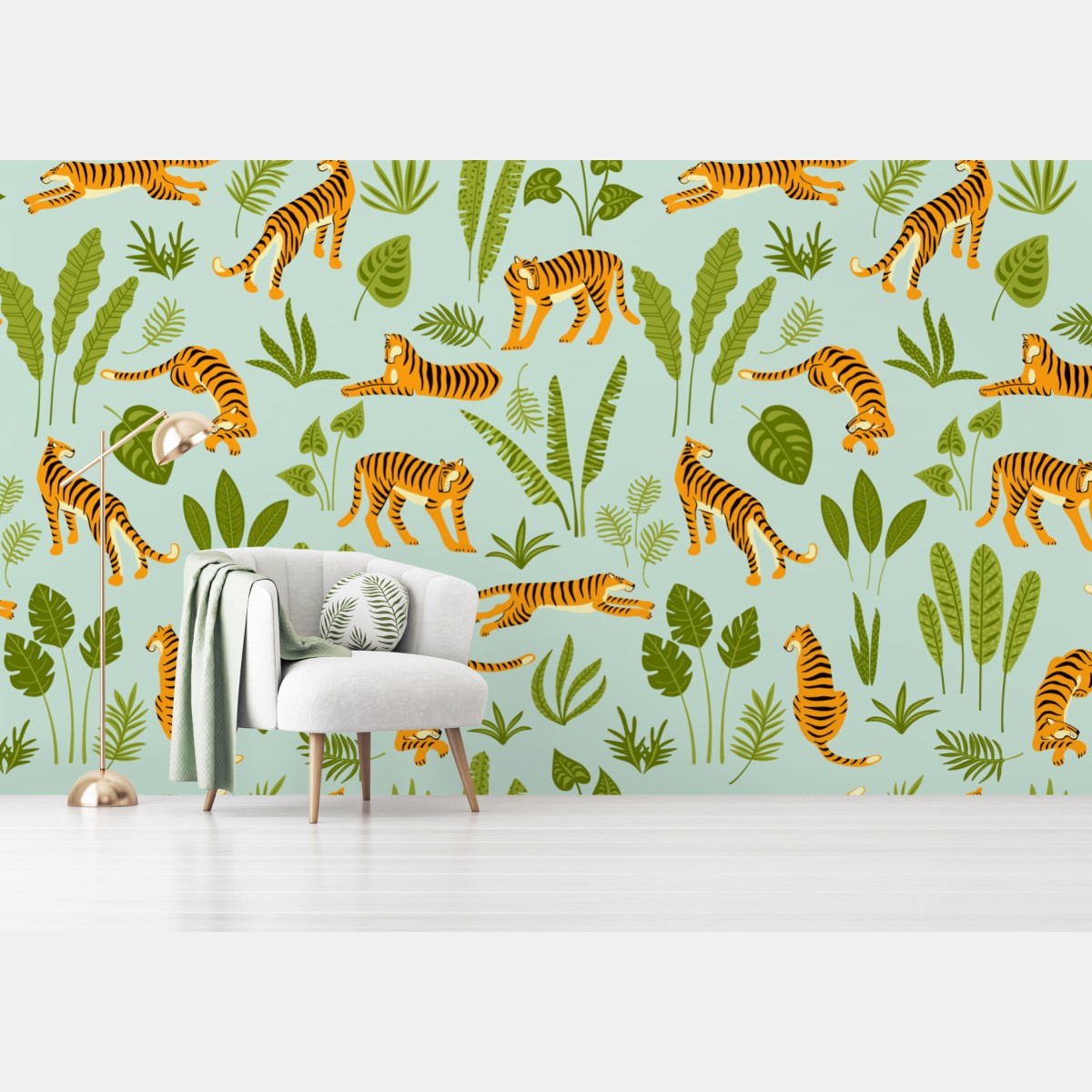 Wall mural playful tiger jungle pattern