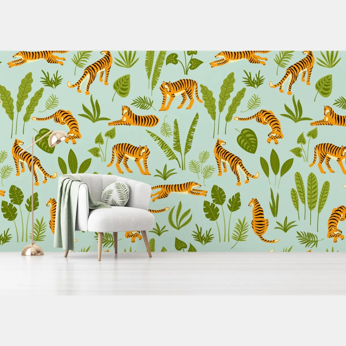 Fototapeta egzotyczne tygrysy wśród liści – Wallissimo® Fototapeta egzotyczne tygrysy wśród liści – Wallissimo®