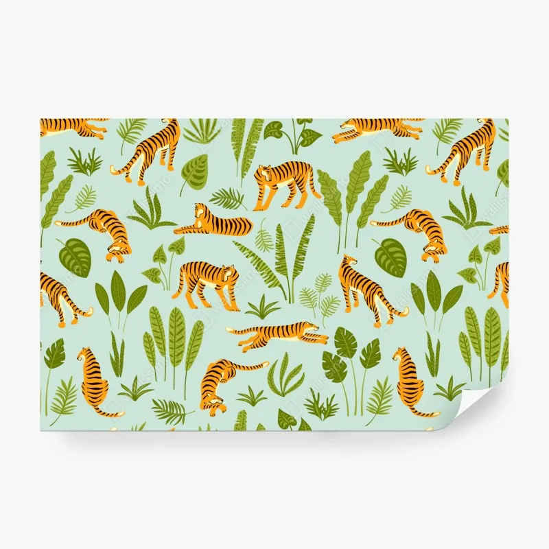 Fototapeta egzotyczne tygrysy wśród liści