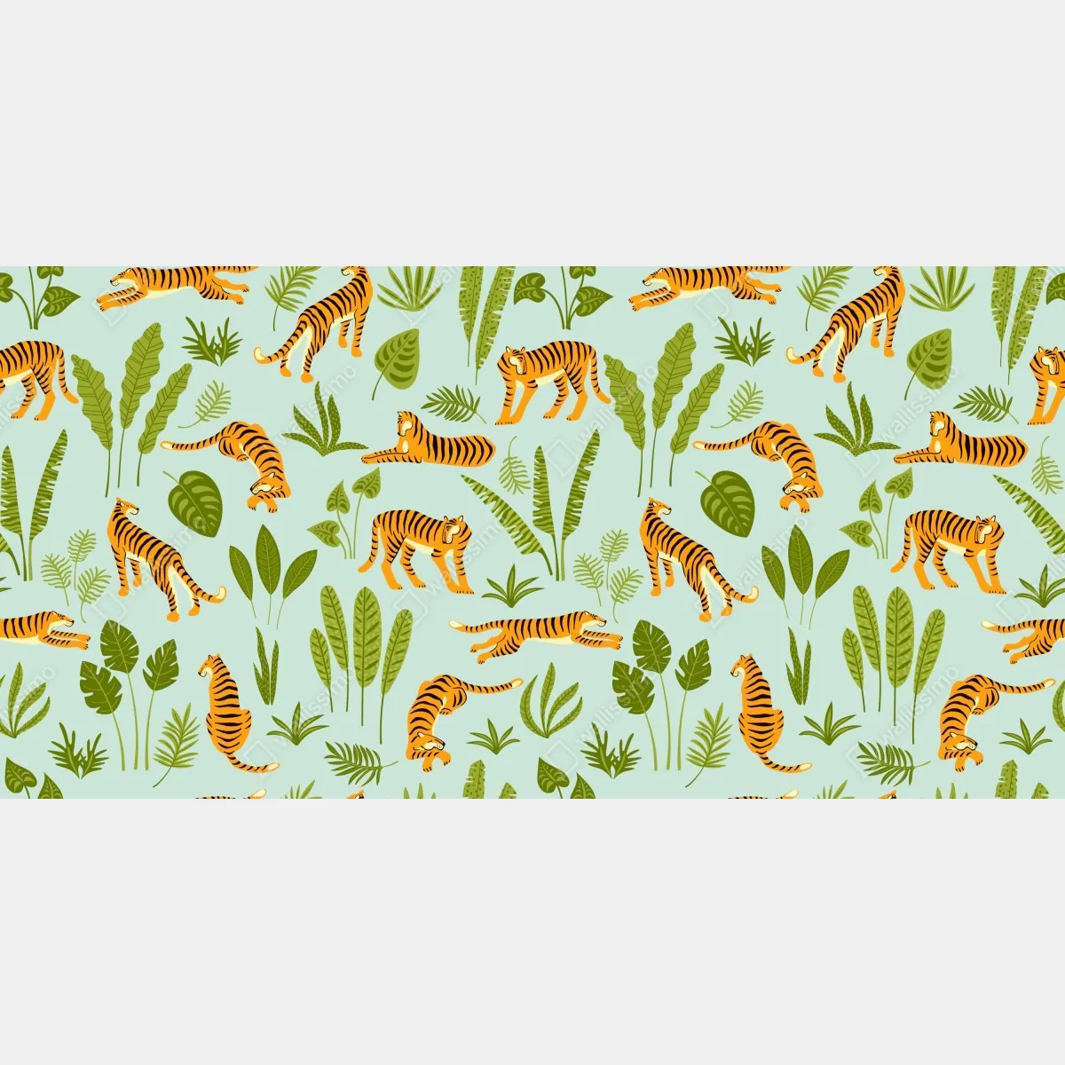 Fototapeta egzotyczne tygrysy wśród liści – Wallissimo® Fototapeta egzotyczne tygrysy wśród liści – Wallissimo®