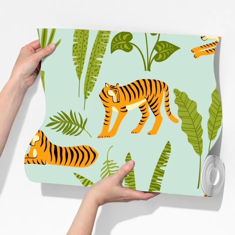 Fototapeta egzotyczne tygrysy wśród liści – Wallissimo® Fototapeta egzotyczne tygrysy wśród liści – Wallissimo®