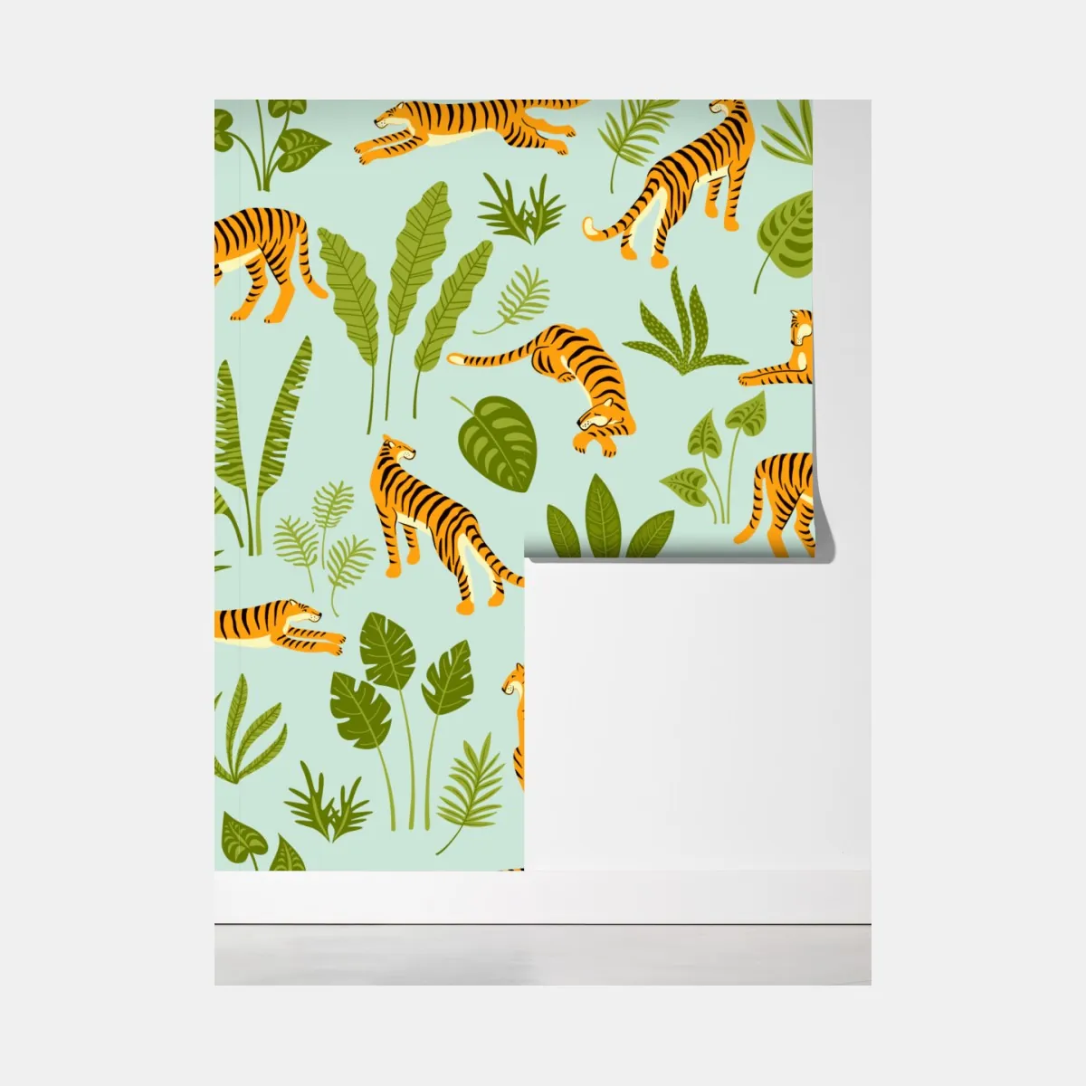 Fototapeta egzotyczne tygrysy wśród liści – Wallissimo® Fototapeta egzotyczne tygrysy wśród liści – Wallissimo®