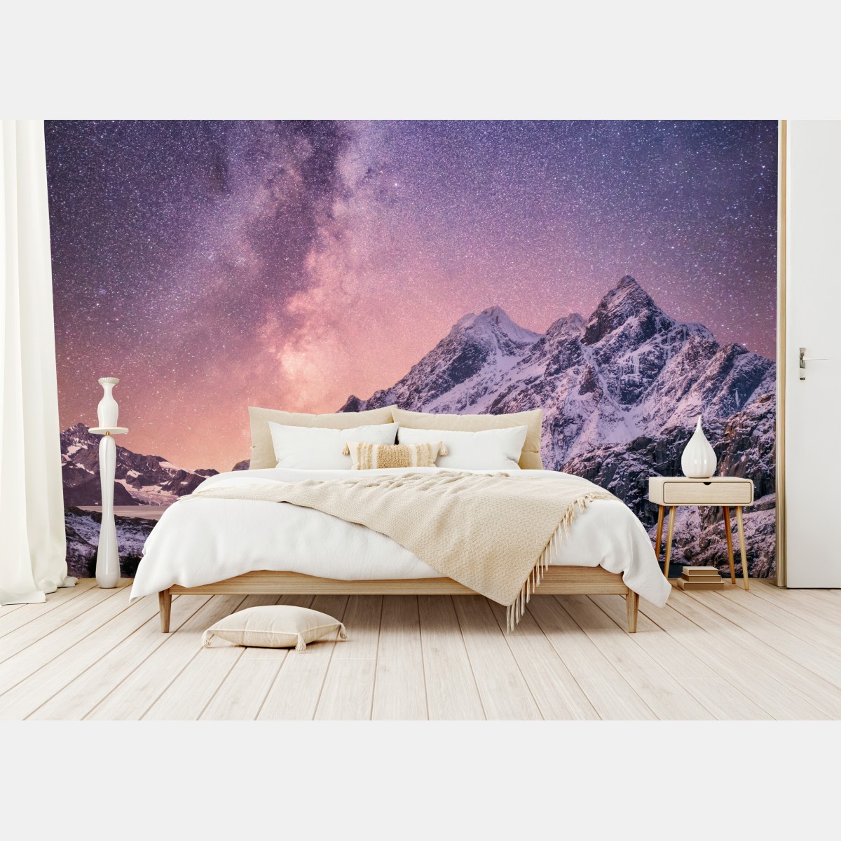 Wall mural milky way over snowy mountains in Norway