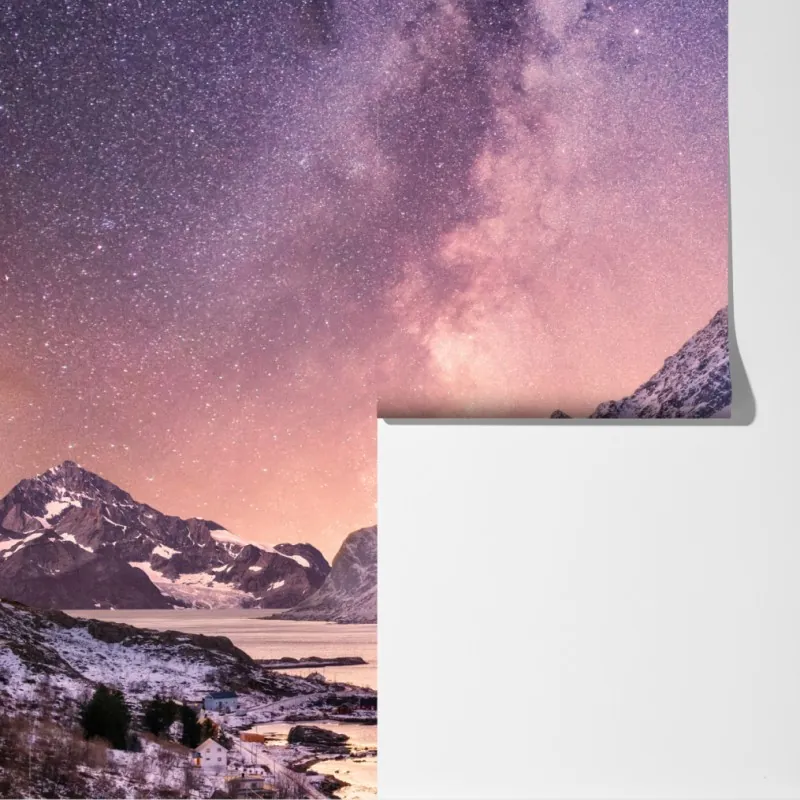 Fototapeta droga mleczna nad ośnieżonymi górami w Norwegii – Wallissimo® Fototapeta droga mleczna nad ośnieżonymi górami w Norwegii – Wallissimo®