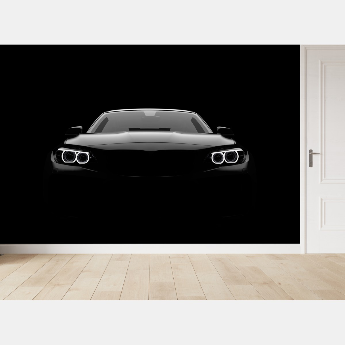 Wall mural sleek black sports car front view
