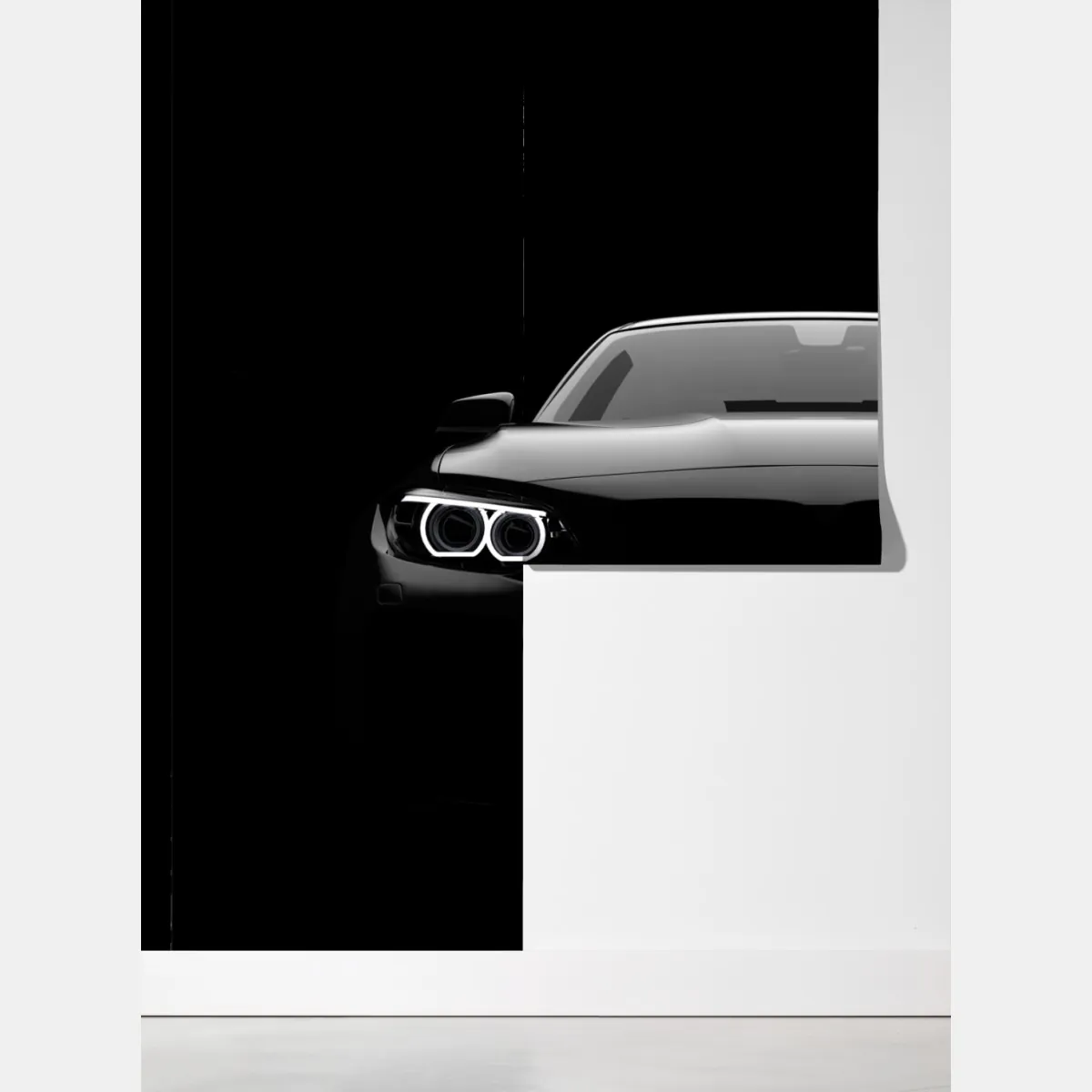 Fototapeta szykowny czarny samochód sportowy z przodu – Wallissimo® Fototapeta szykowny czarny samochód sportowy z przodu – Wallissimo®