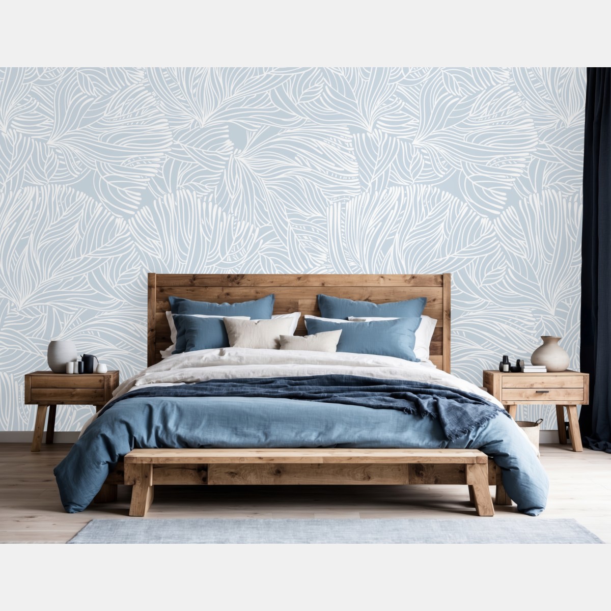 Wall mural soft blue botanical pattern
