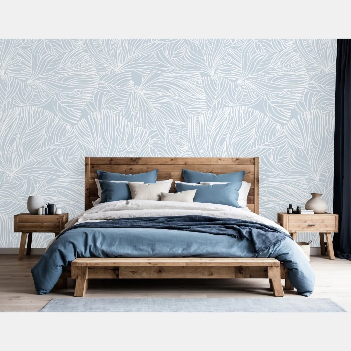 Fototapeta delikatny niebieski wzór botaniczny – Wallissimo® Fototapeta delikatny niebieski wzór botaniczny – Wallissimo®