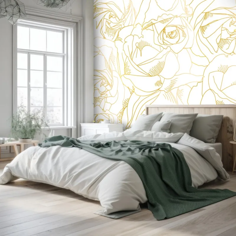 Fototapeta delikatne złote róże — elegancki wzór kwiatowy