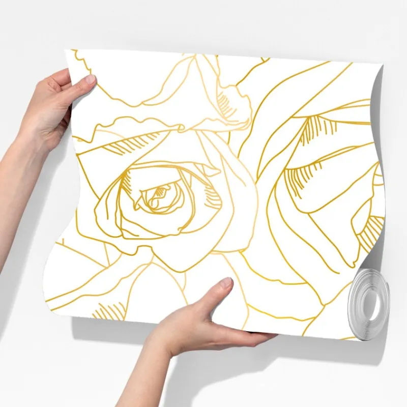 Fototapeta delikatne złote róże — elegancki wzór kwiatowy – Wallissimo® Fototapeta delikatne złote róże — elegancki wzór kwiatowy – Wallissimo®