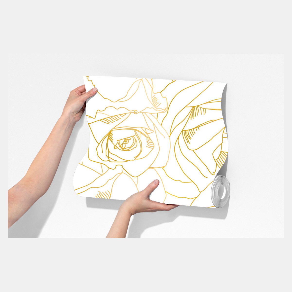 Fototapeta delikatne złote róże — elegancki wzór kwiatowy – Wallissimo® Fototapeta delikatne złote róże — elegancki wzór kwiatowy – Wallissimo®