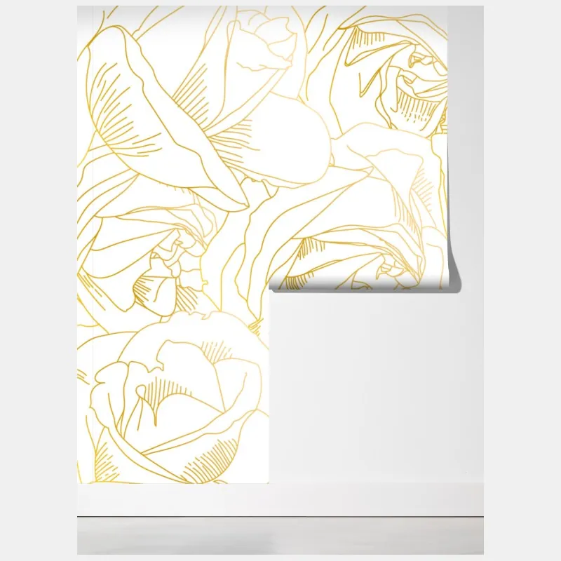 Fototapeta delikatne złote róże — elegancki wzór kwiatowy – Wallissimo® Fototapeta delikatne złote róże — elegancki wzór kwiatowy – Wallissimo®