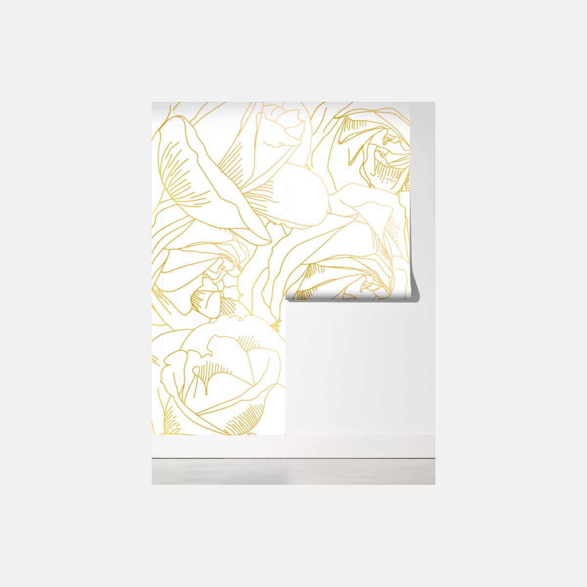 Fototapeta delikatne złote róże — elegancki wzór kwiatowy – Wallissimo® Fototapeta delikatne złote róże — elegancki wzór kwiatowy – Wallissimo®