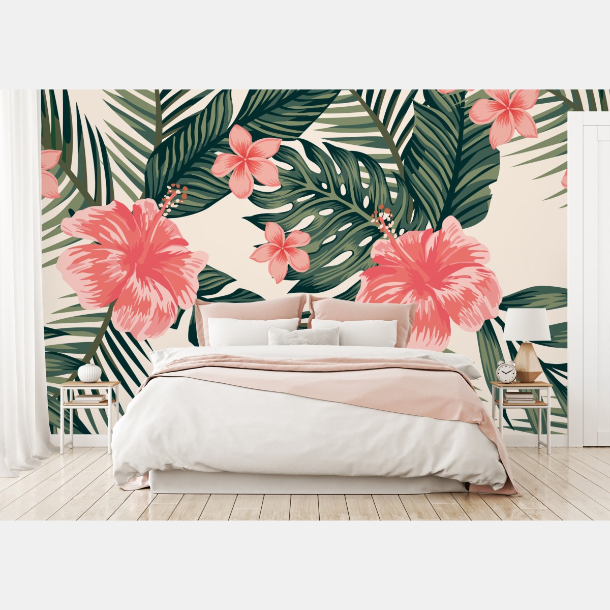 Wall mural tropical hibiscus floral pattern