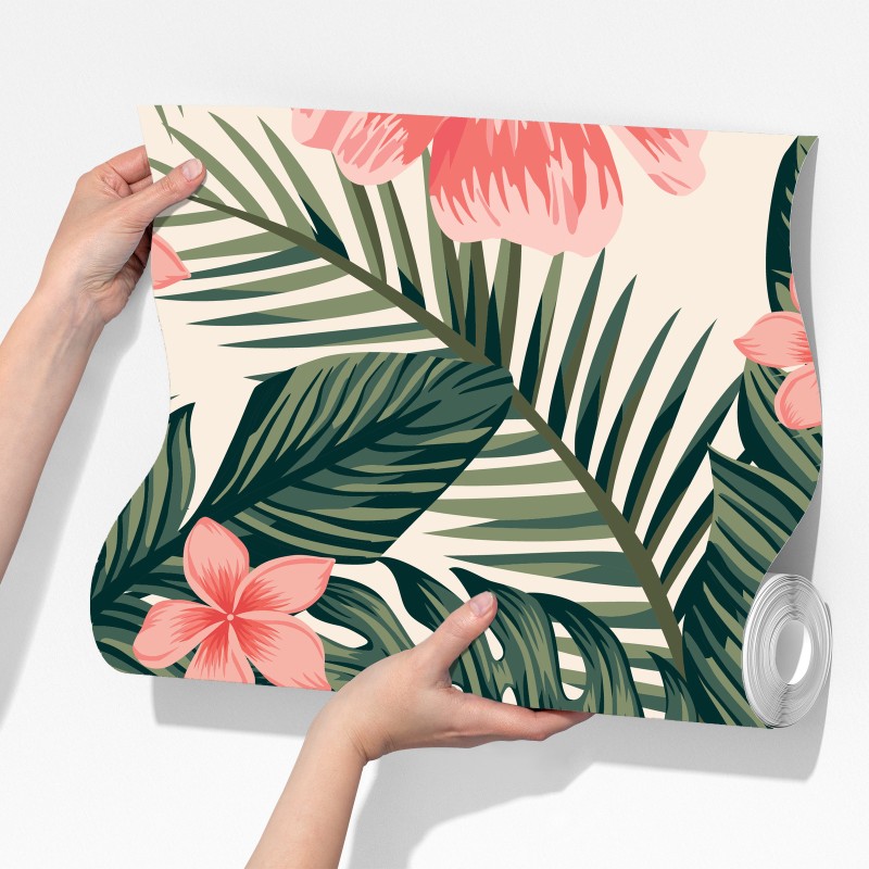 Fototapeta tropikalny wzór hibiskusa – Wallissimo® Fototapeta tropikalny wzór hibiskusa – Wallissimo®