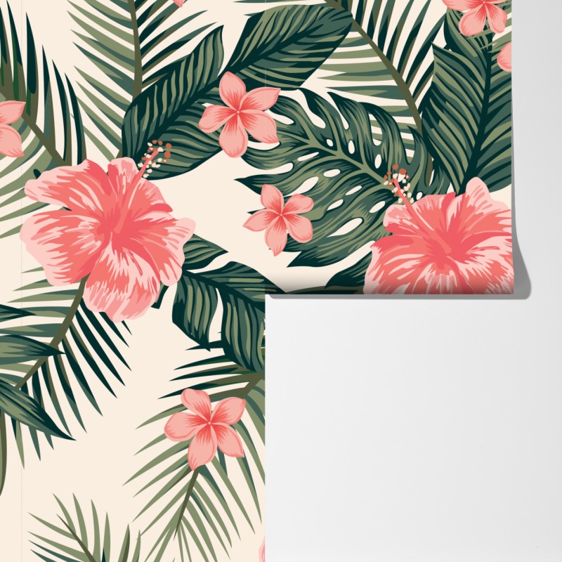 Fototapeta tropikalny wzór hibiskusa – Wallissimo® Fototapeta tropikalny wzór hibiskusa – Wallissimo®