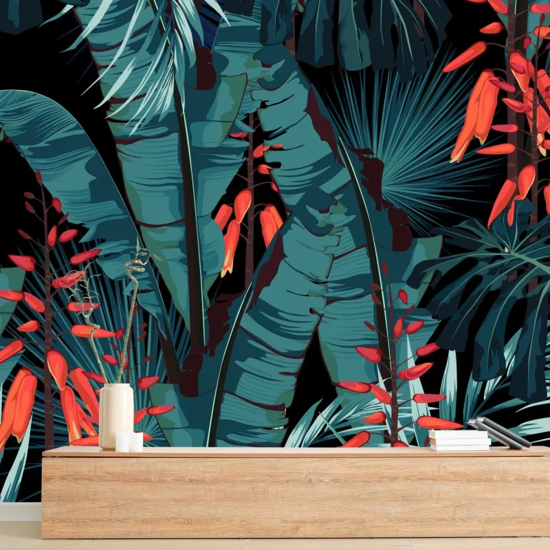 Fototapeta tropikalny turkusowy motyw dżungli