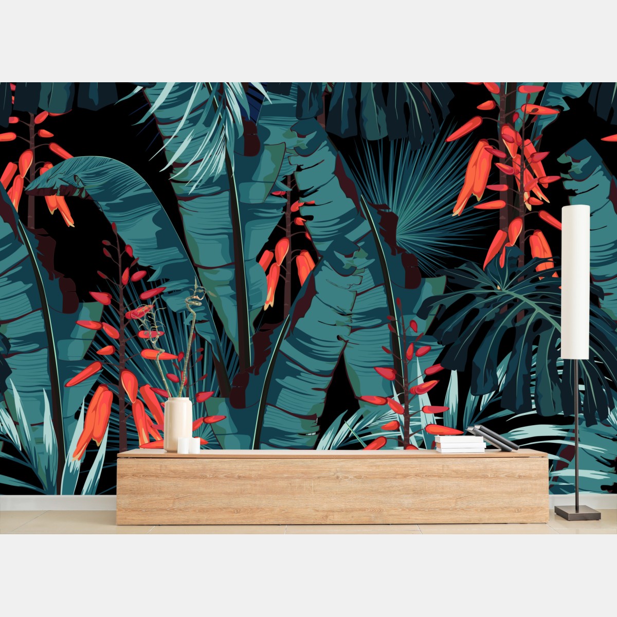 Wall mural tropical teal jungle foliage