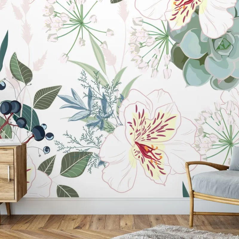 Fototapeta delikatny pastelowy wzór kwiatowy – Wallissimo® Fototapeta delikatny pastelowy wzór kwiatowy – Wallissimo®