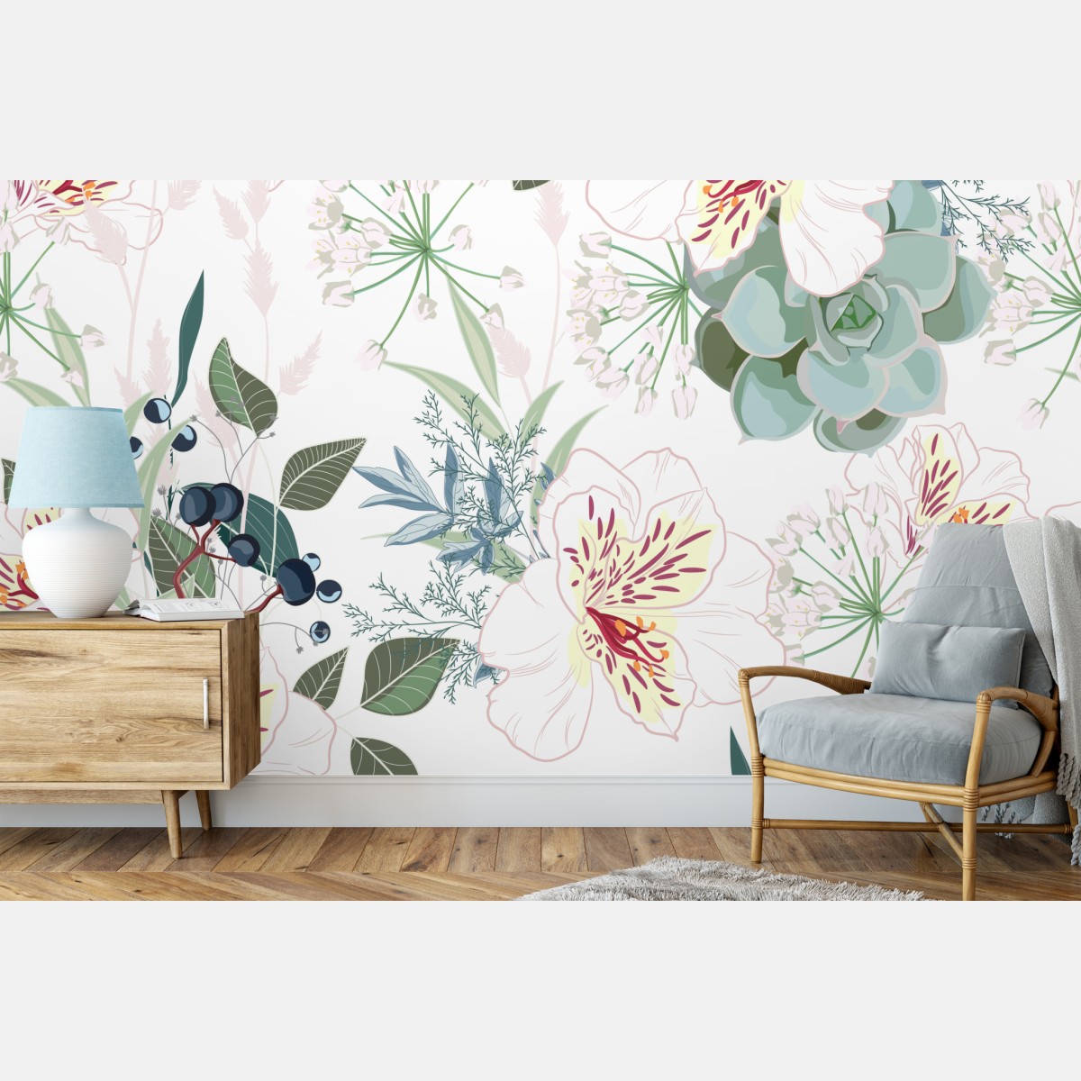 Wall mural delicate pastel floral pattern