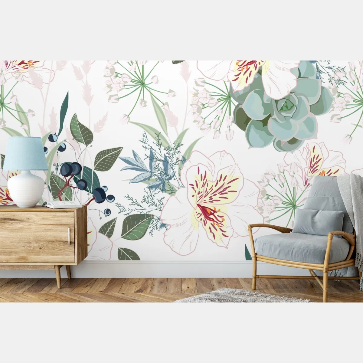 Fototapeta delikatny pastelowy wzór kwiatowy – Wallissimo® Fototapeta delikatny pastelowy wzór kwiatowy – Wallissimo®