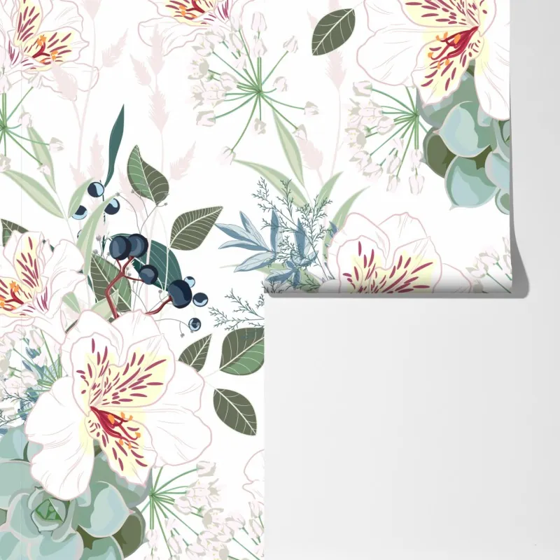 Fototapeta delikatny pastelowy wzór kwiatowy – Wallissimo® Fototapeta delikatny pastelowy wzór kwiatowy – Wallissimo®