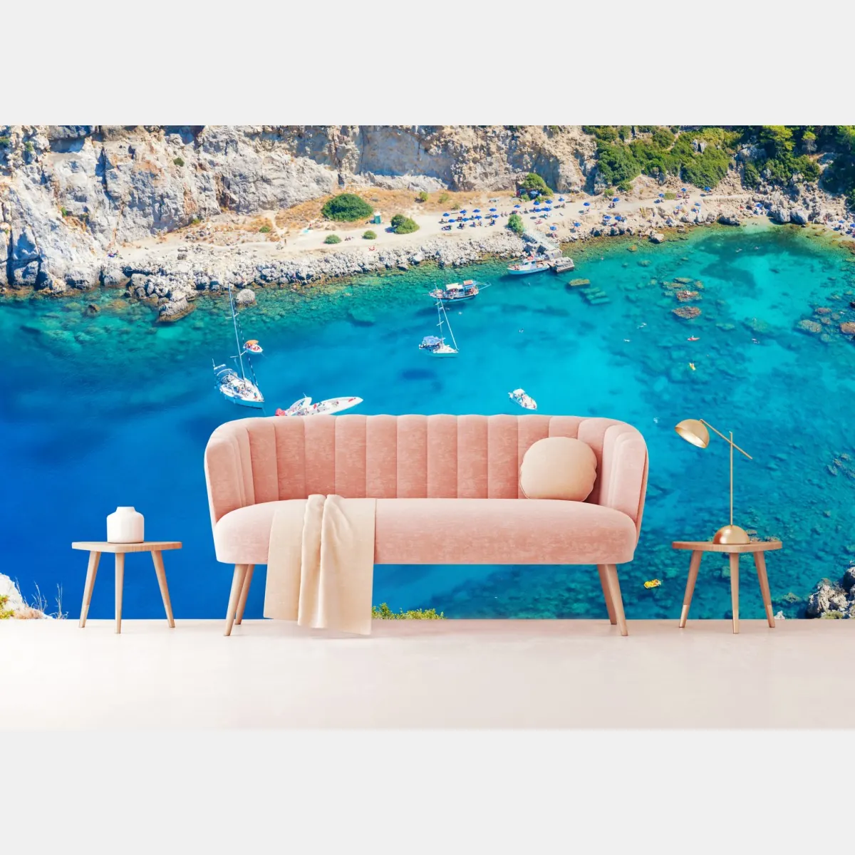 Fototapeta widok z lotu ptaka na zatokę Anthony Quinn, Rodos – Wallissimo® Fototapeta widok z lotu ptaka na zatokę Anthony Quinn, Rodos – Wallissimo®