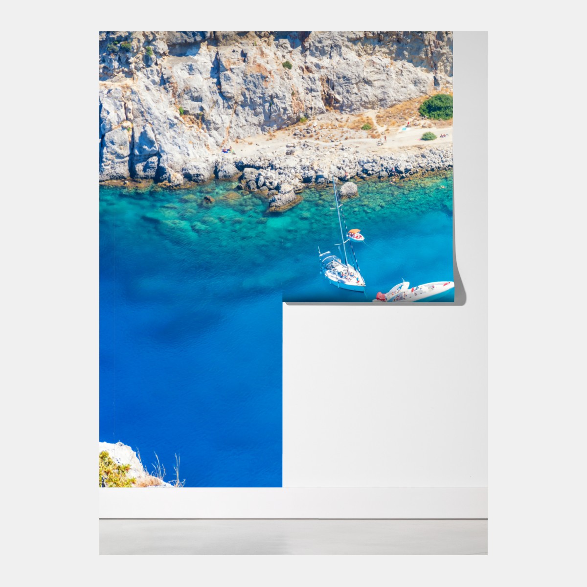 Fototapeta widok z lotu ptaka na zatokę Anthony Quinn, Rodos – Wallissimo® Fototapeta widok z lotu ptaka na zatokę Anthony Quinn, Rodos – Wallissimo®