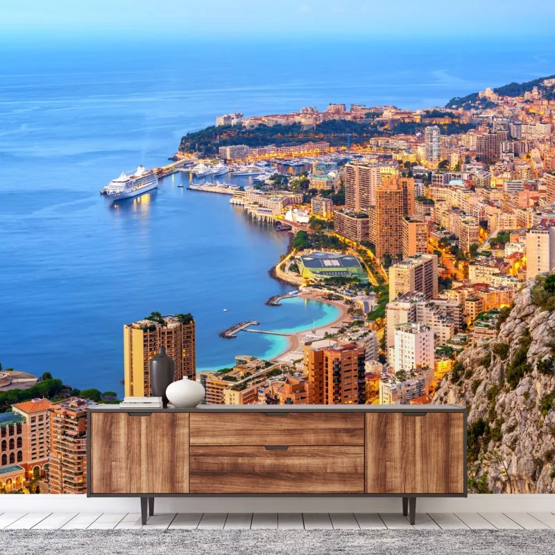 Fototapeta Monako panorama wybrzeża o zmierzchu