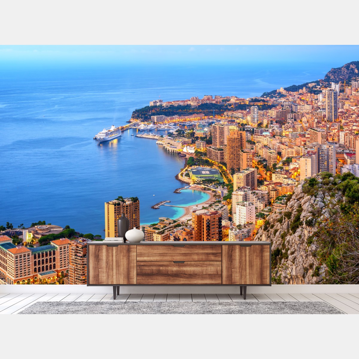 Wall mural Monaco coastal cityscape at dusk
