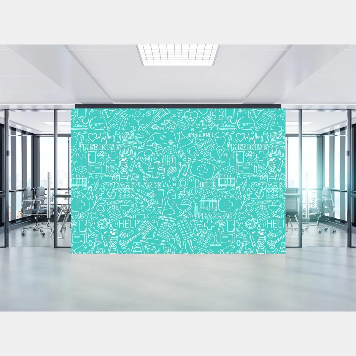 Fototapeta turkusowy wzór z ikonami medycznymi – Wallissimo® Fototapeta turkusowy wzór z ikonami medycznymi – Wallissimo®