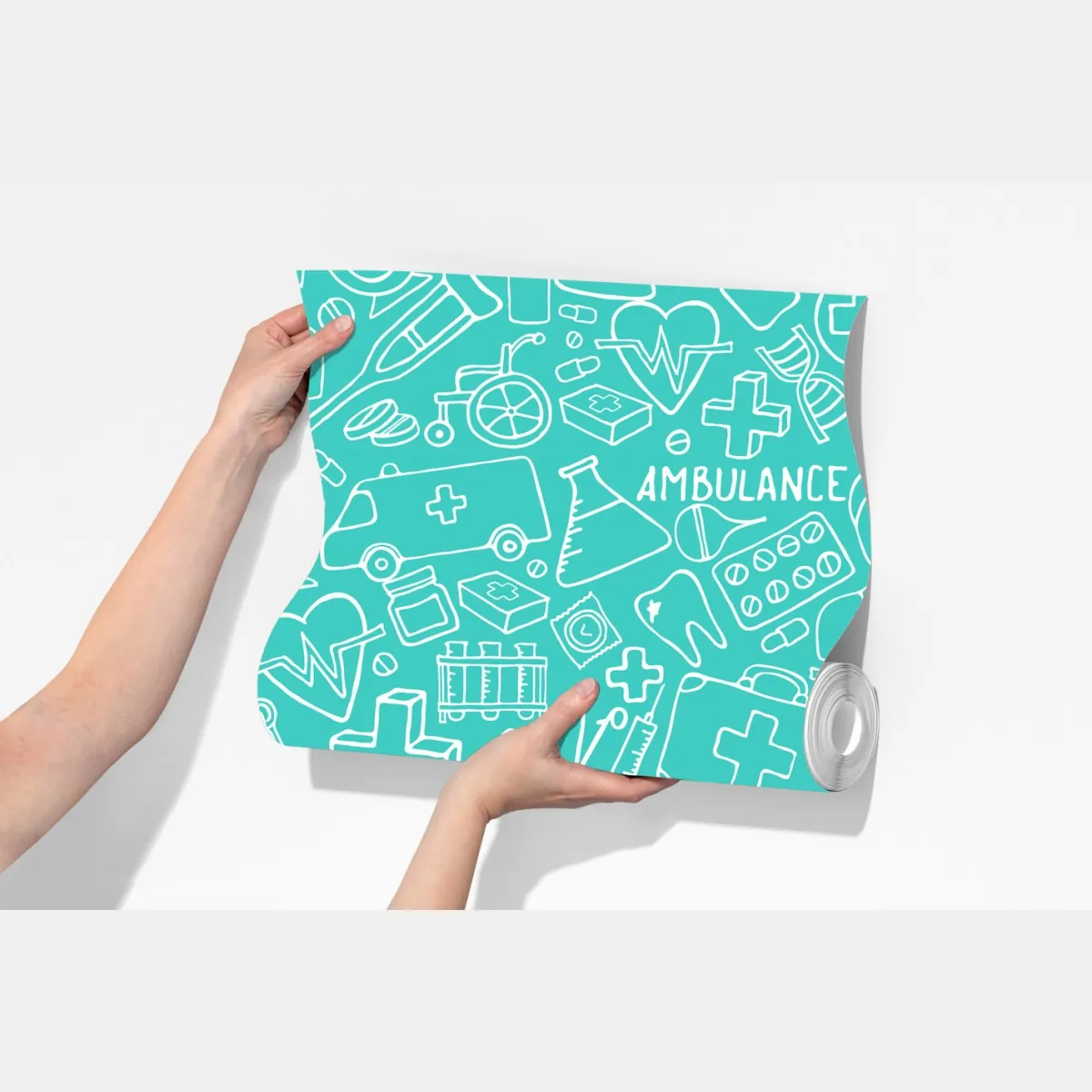 Fototapeta turkusowy wzór z ikonami medycznymi – Wallissimo® Fototapeta turkusowy wzór z ikonami medycznymi – Wallissimo®