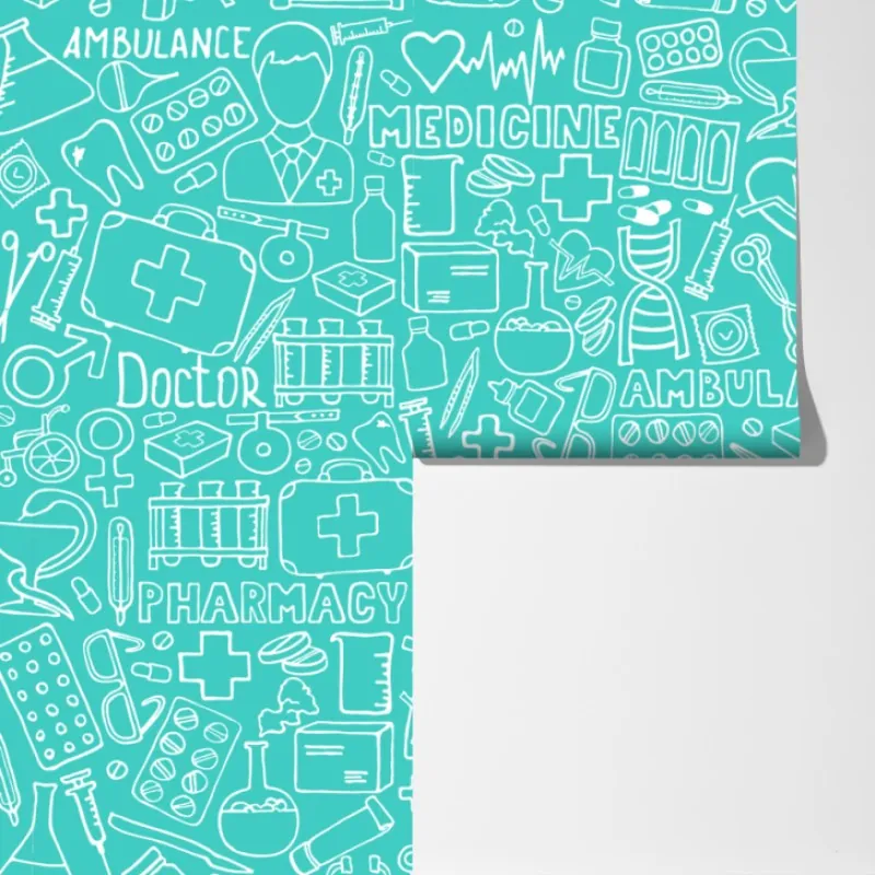 Fototapeta turkusowy wzór z ikonami medycznymi – Wallissimo® Fototapeta turkusowy wzór z ikonami medycznymi – Wallissimo®