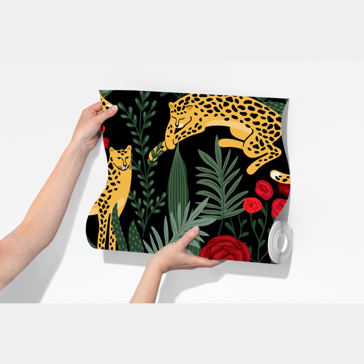 Fototapeta złote gepardy i czerwone róże – Wallissimo® Fototapeta złote gepardy i czerwone róże – Wallissimo®