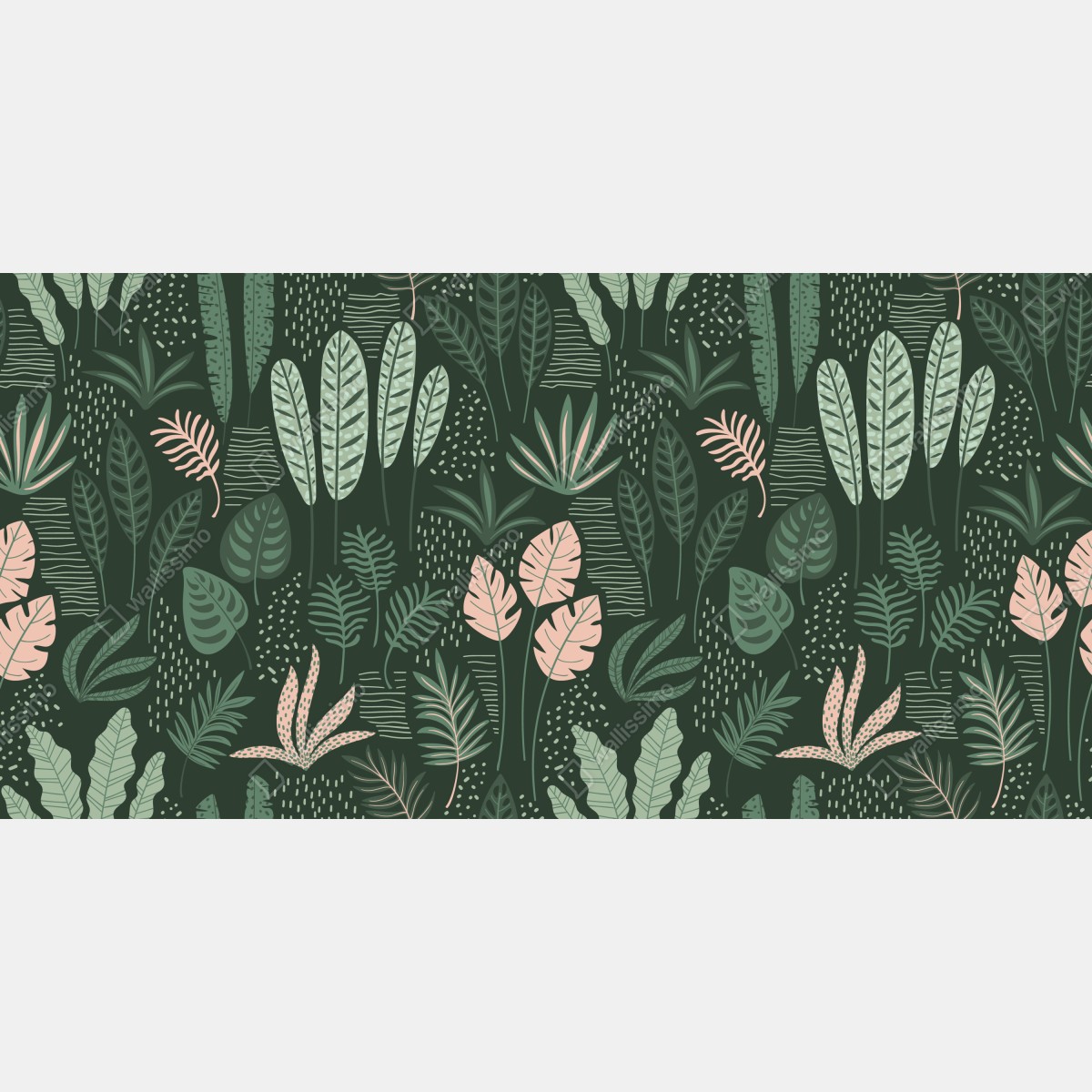 Fototapeta tropikalny wzór liści w stonowanej zieleni i różu – Wallissimo® Fototapeta tropikalny wzór liści w stonowanej zieleni i różu – Wallissimo®