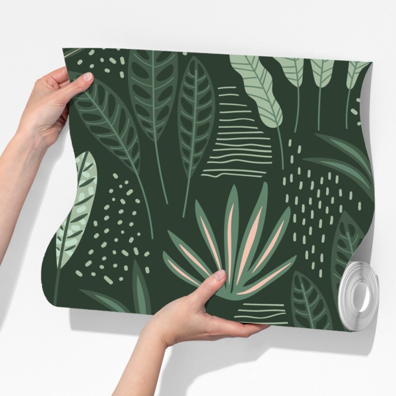 Fototapeta tropikalny wzór liści w stonowanej zieleni i różu – Wallissimo® Fototapeta tropikalny wzór liści w stonowanej zieleni i różu – Wallissimo®