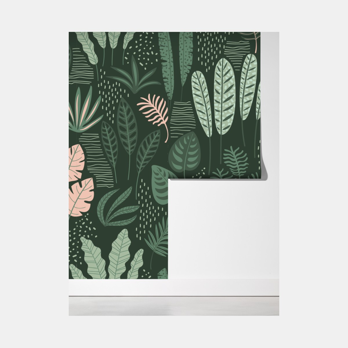 Fototapeta tropikalny wzór liści w stonowanej zieleni i różu – Wallissimo® Fototapeta tropikalny wzór liści w stonowanej zieleni i różu – Wallissimo®