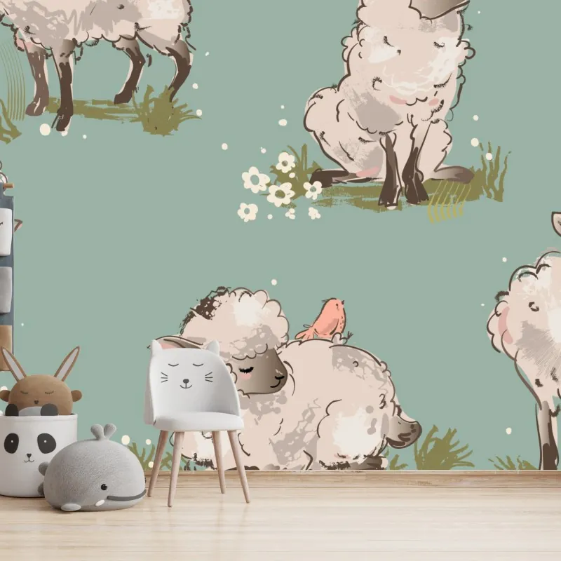 Fototapeta urocze jagnięta na turkusowym tle