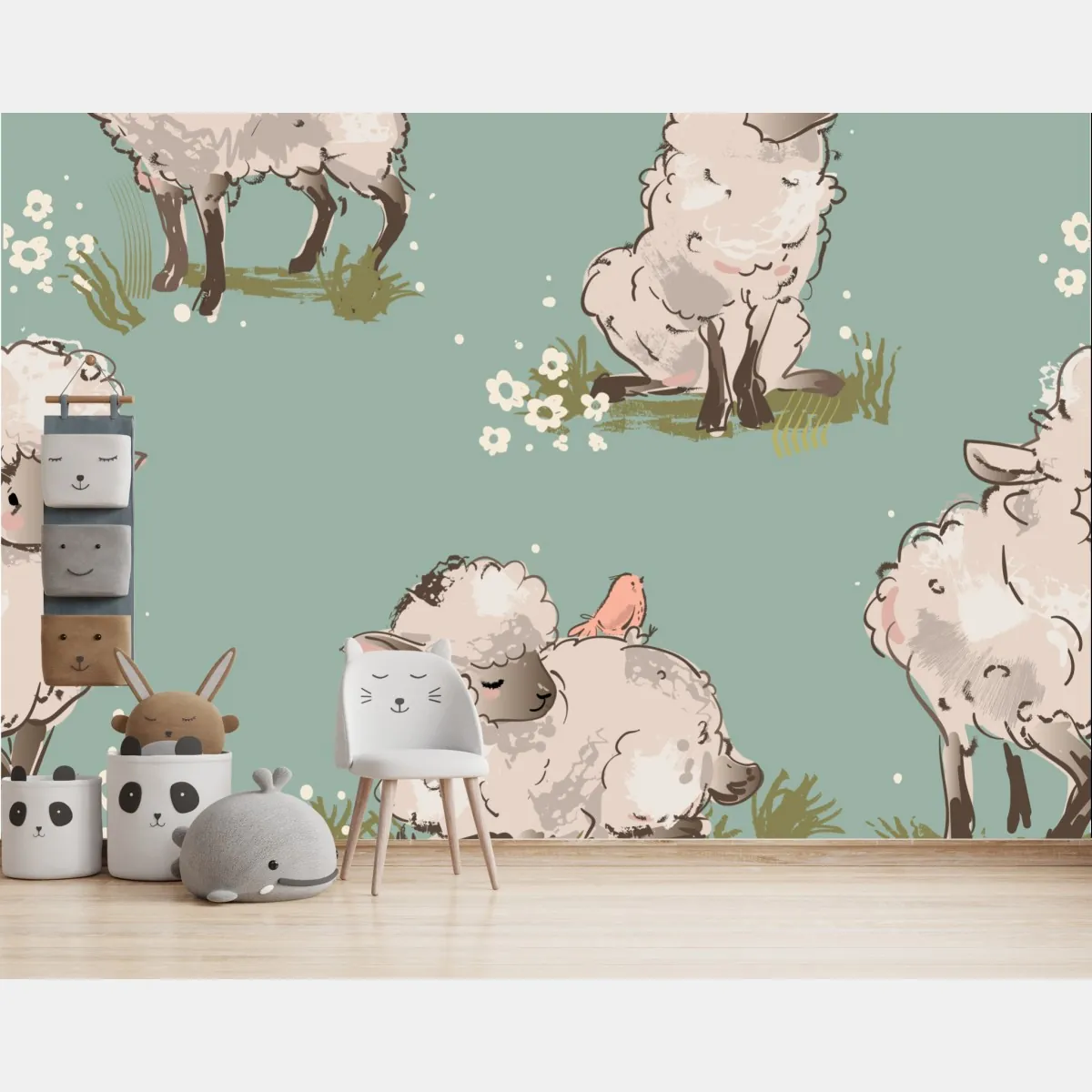 Fototapeta urocze jagnięta na turkusowym tle – Wallissimo® Fototapeta urocze jagnięta na turkusowym tle – Wallissimo®