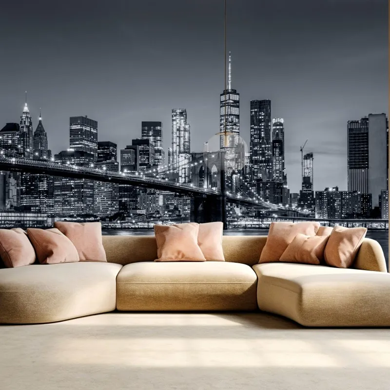 Fototapeta Nowy Jork panorama nocna z Mostem Brooklińskim